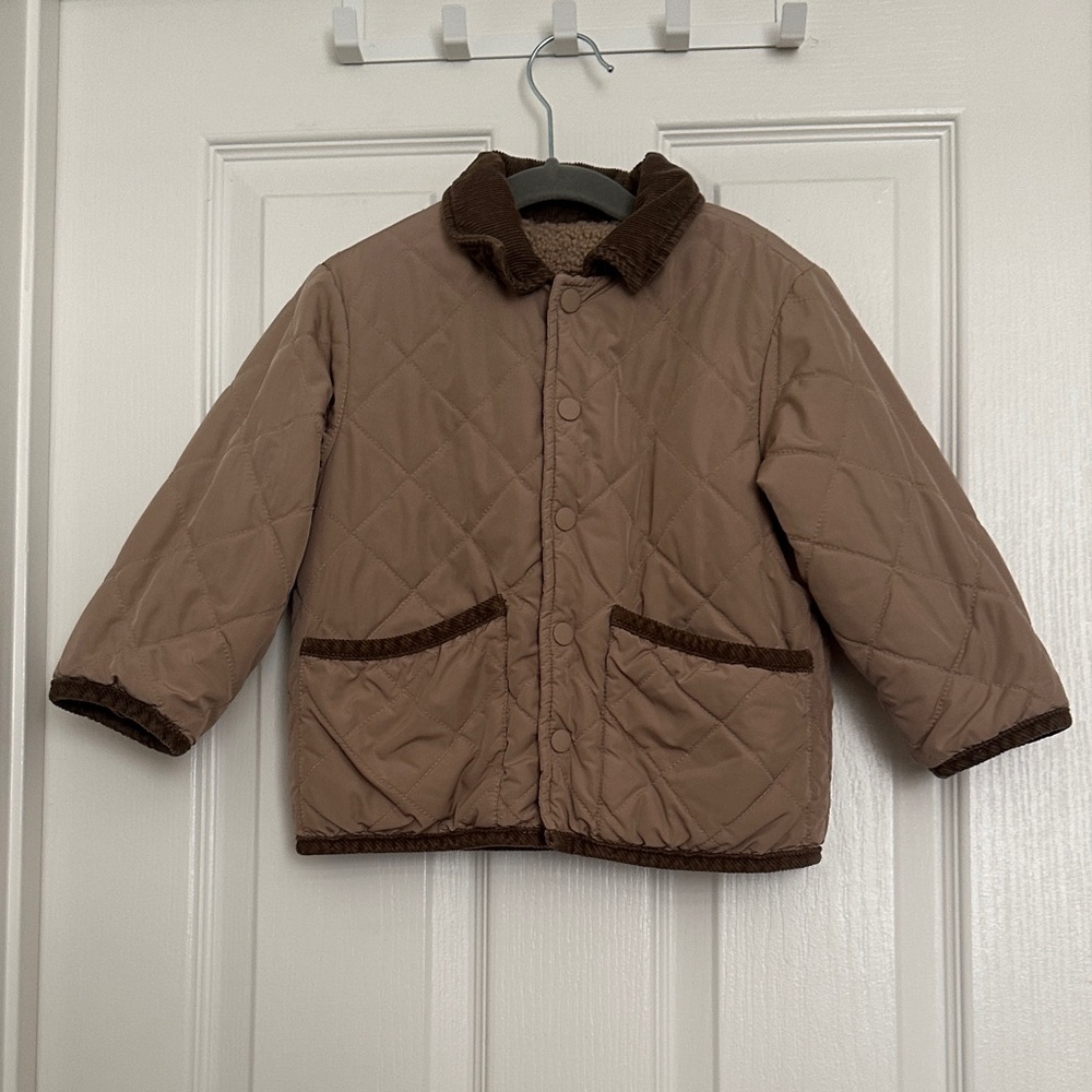 Zara Quilted Brown Puffer Jacket with Dark Corduroy Trim